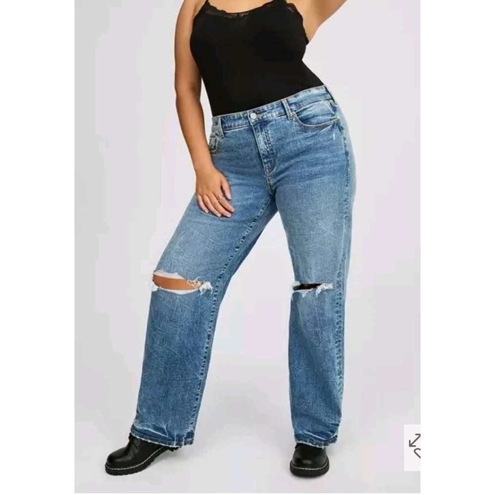 Torrid Perfect Wide Leg Jeans Plys Size 18 Distressed Stretch Mid-Rise